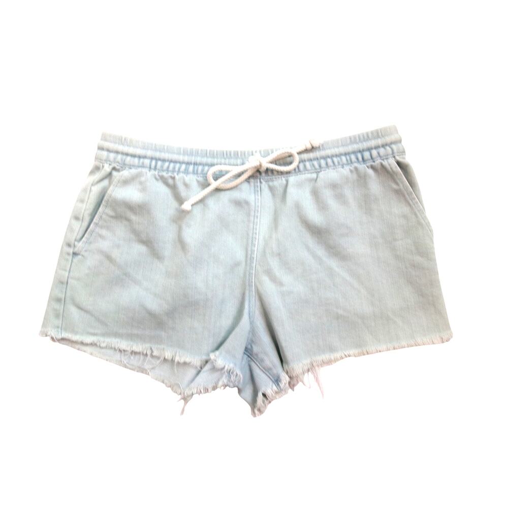 Aerie Light Wash Denim Drawstring Shorts Raw Hem Women's Small NWOT